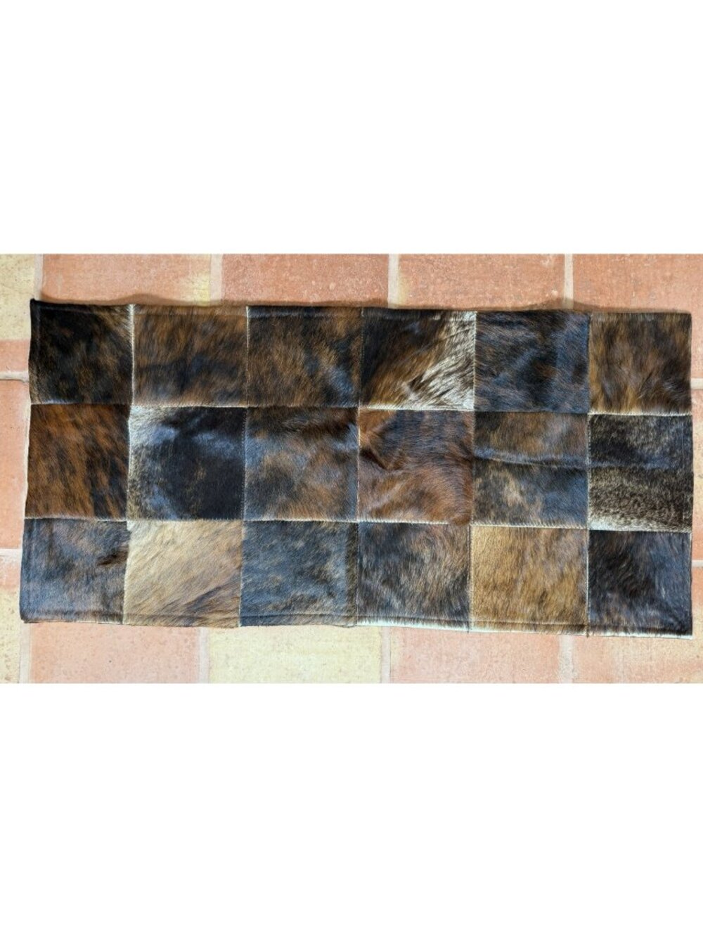 Patchwork Cowhide Area Rug 45"×21" Fur Leather Brazil Cabin Farmhouse